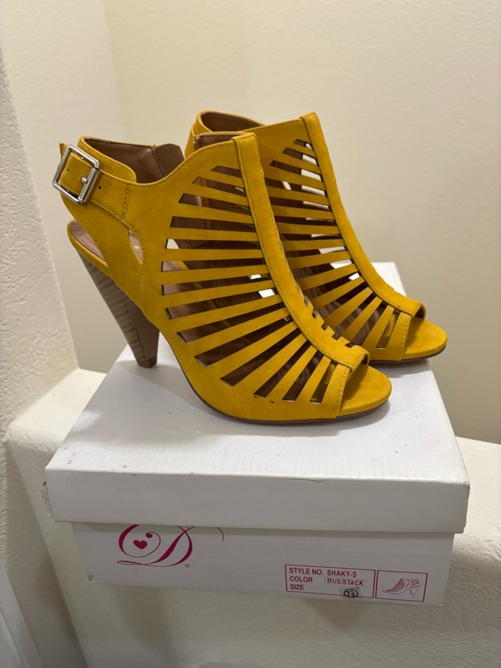 Yellow Cutout Peep-Toe Heels - Women